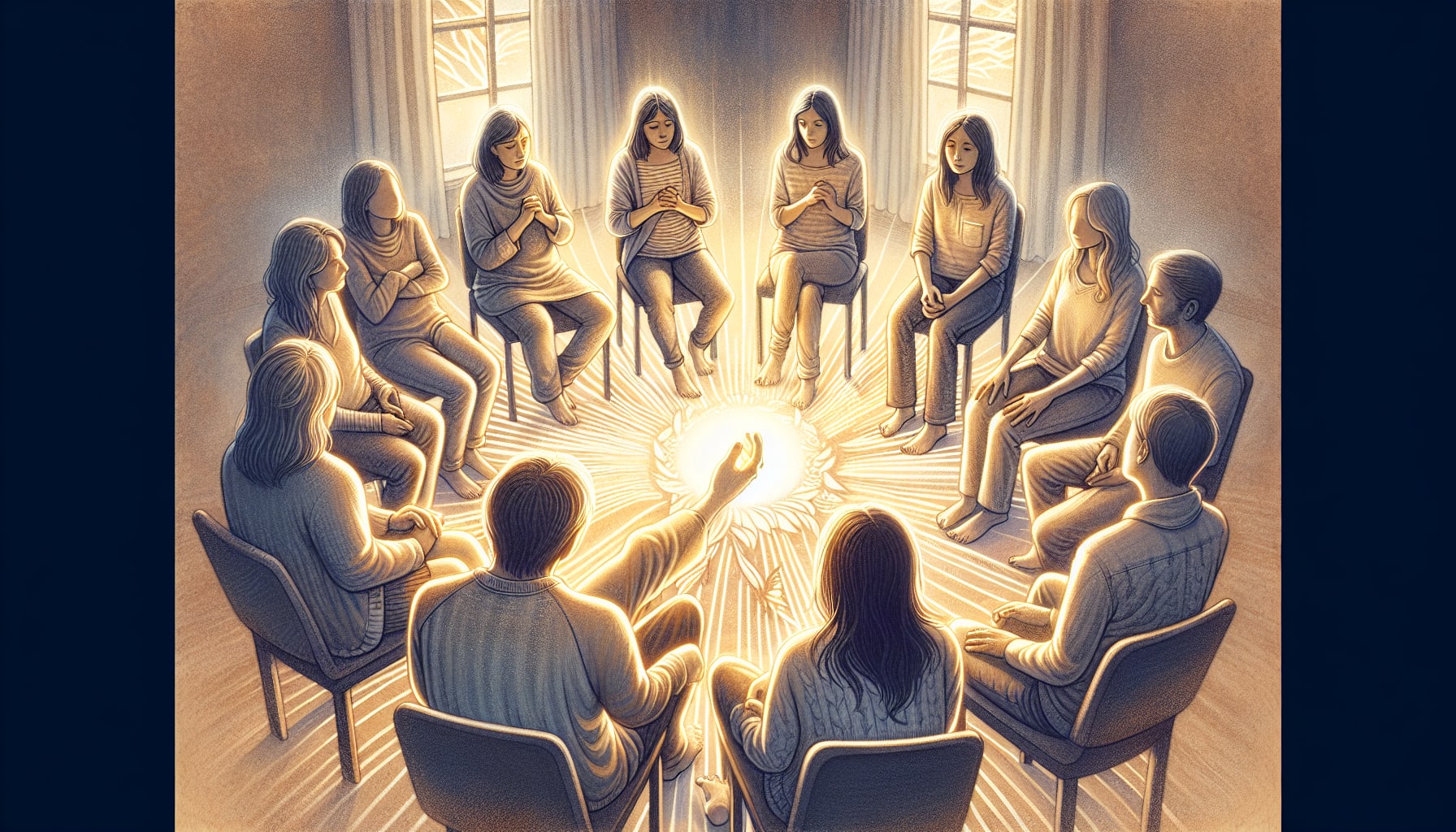 Illustration of a group therapy session for postpartum depression
