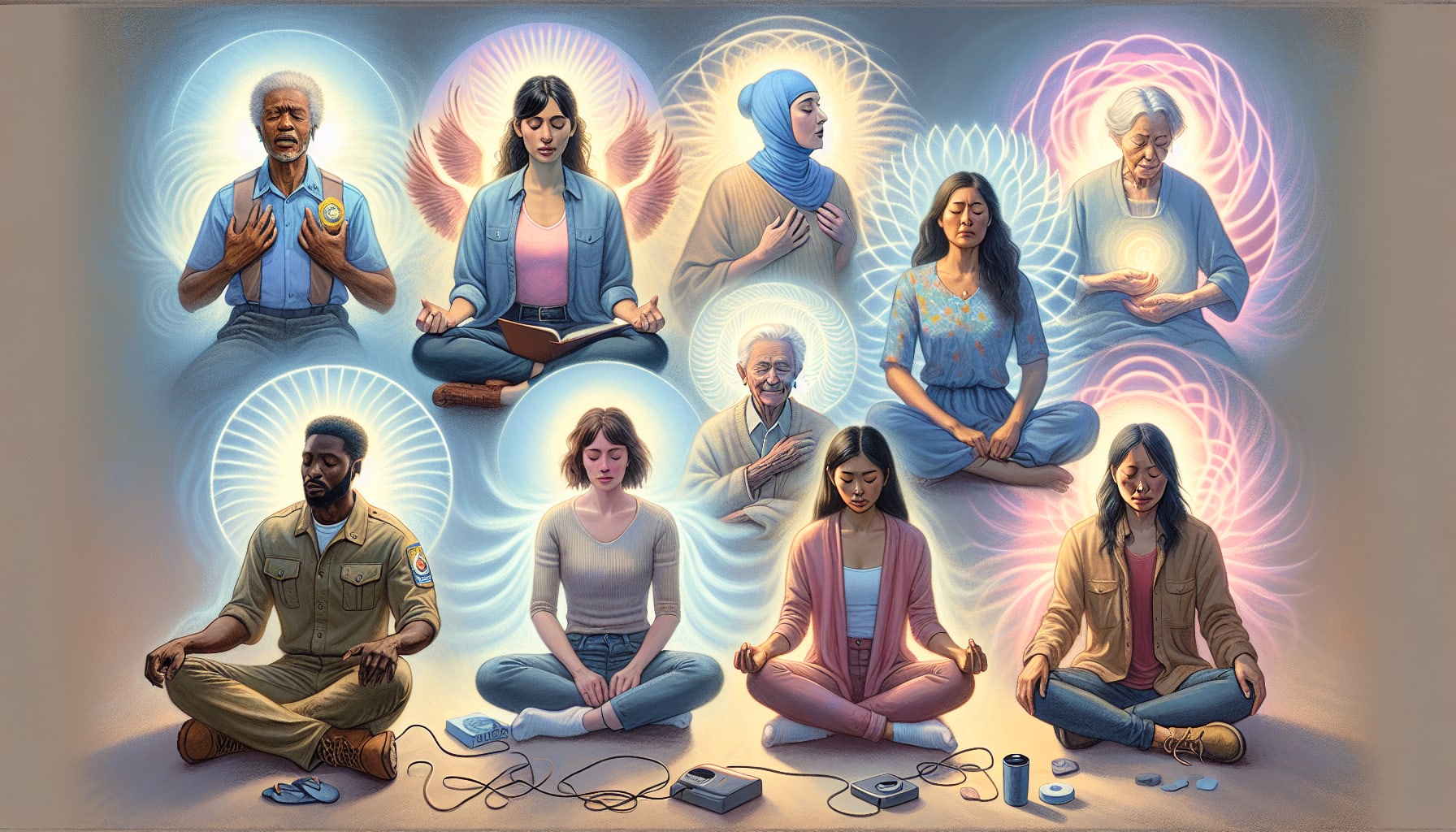 Illustration of diverse individuals benefiting from somatic therapy
