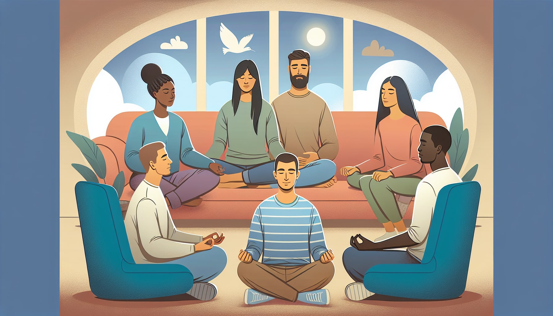 Illustration of a diverse group of people in a therapy session