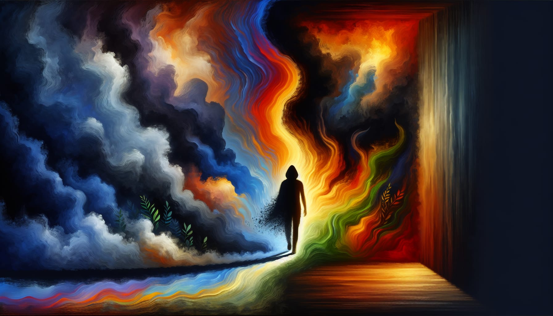 Artistic depiction of a person's journey from attachment trauma to recovery