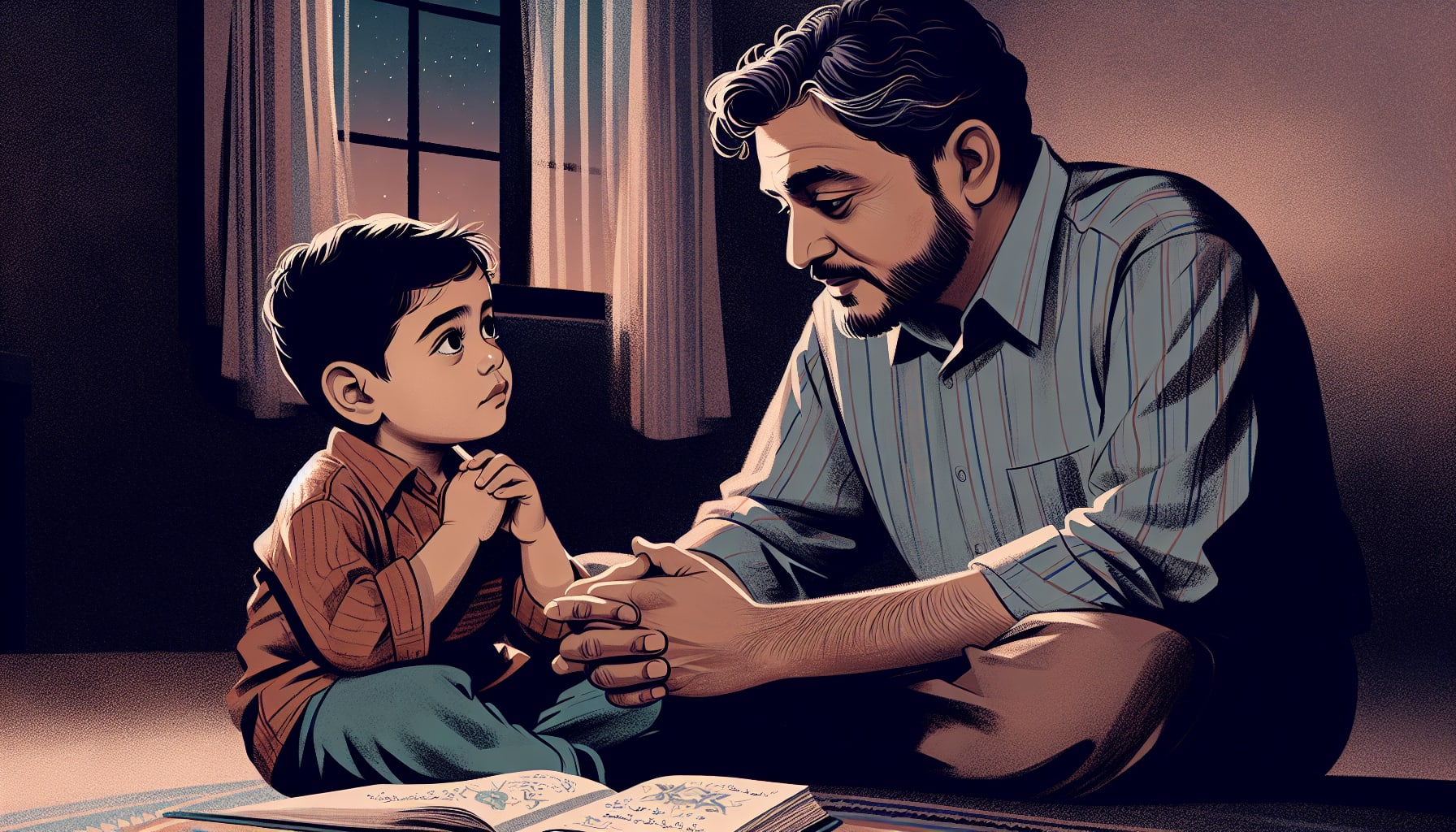 Illustration of a parent and child having a conversation