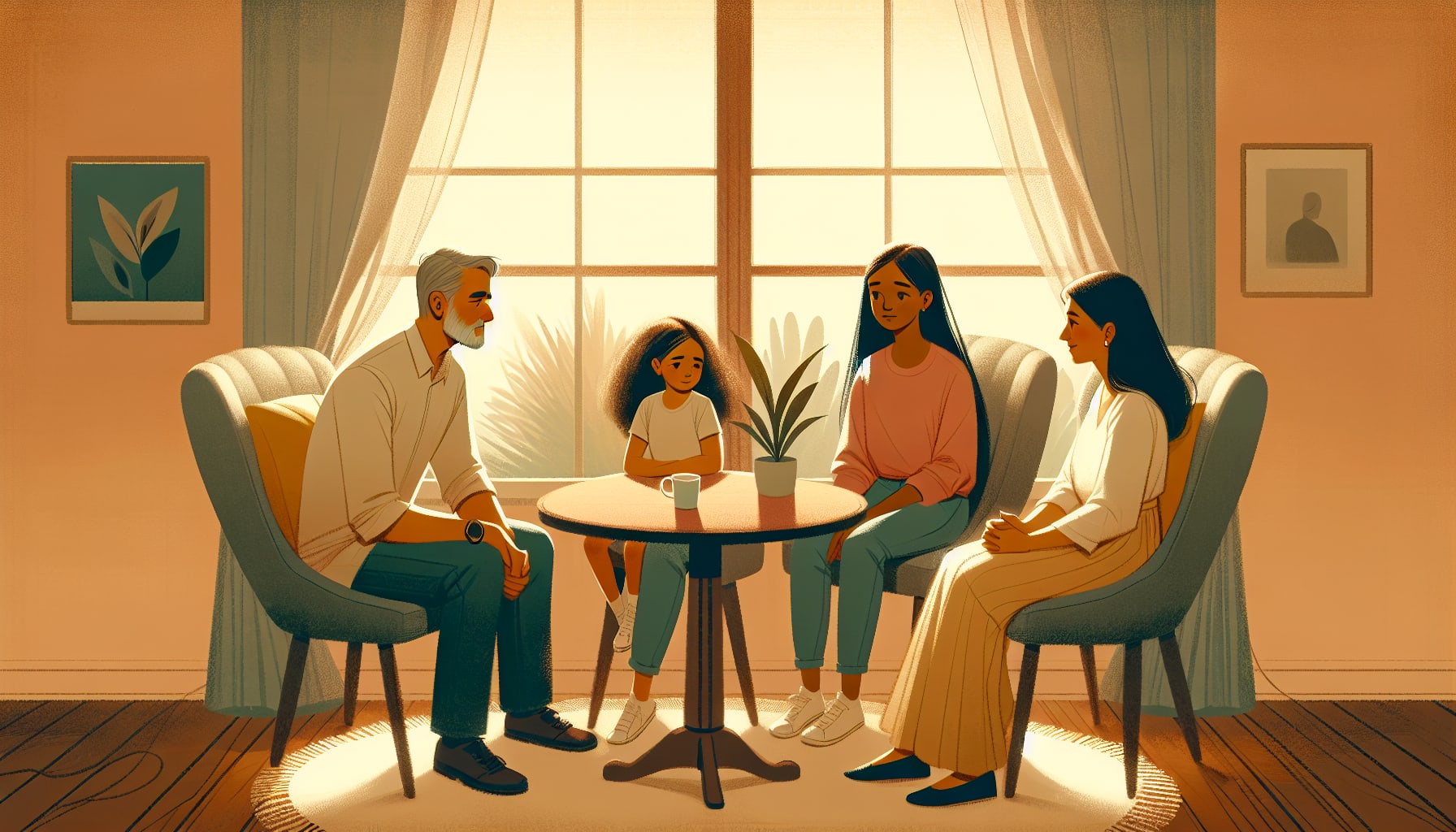 Illustration of a family seeking professional guidance