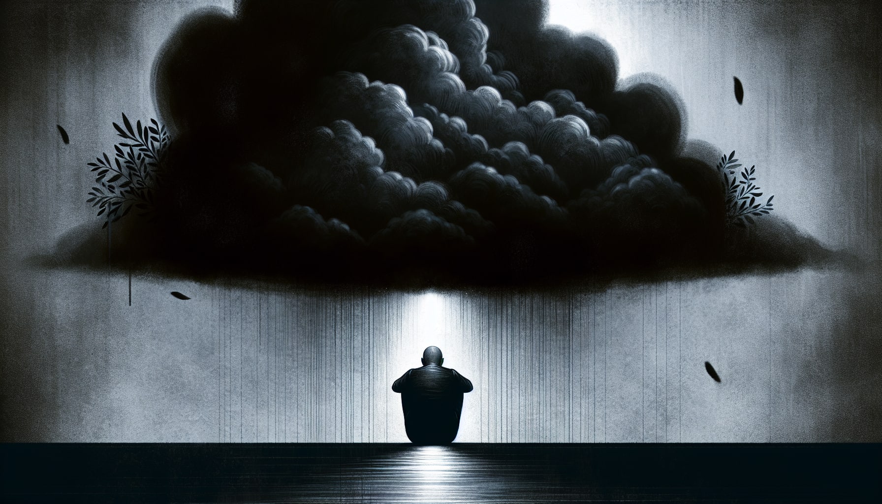 Illustration of a person sitting alone with a dark cloud over their head, symbolizing the impact of self-sabotage on mental health