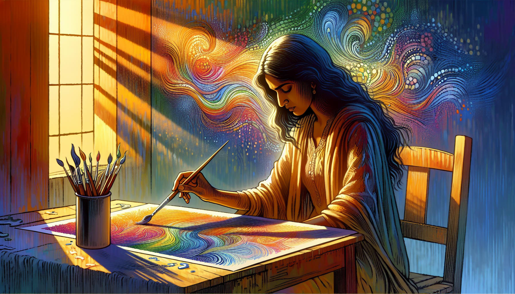 Illustration of a person engaging in art therapy