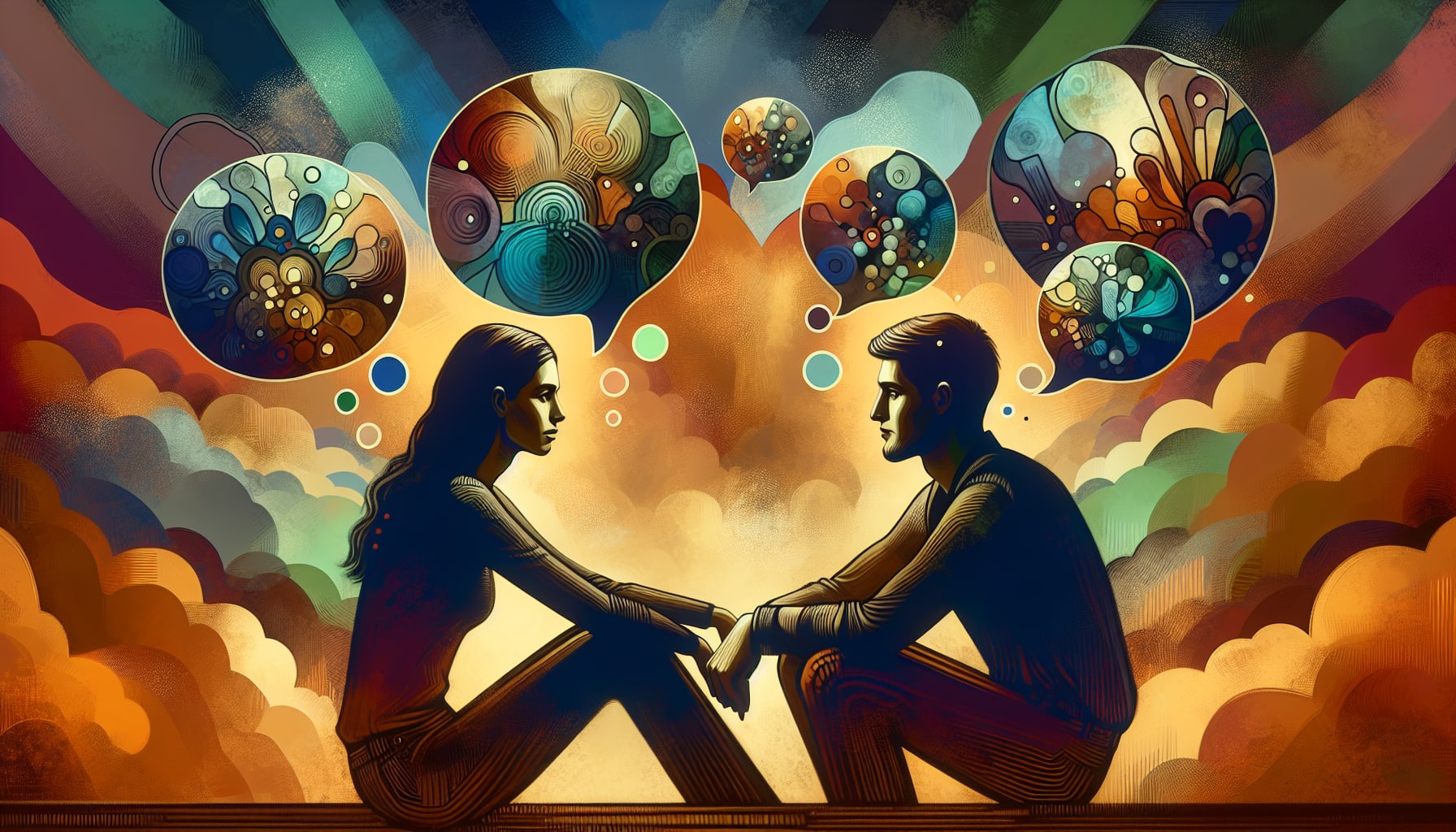 Artistic representation of partners sharing stories in an empathy-building activity