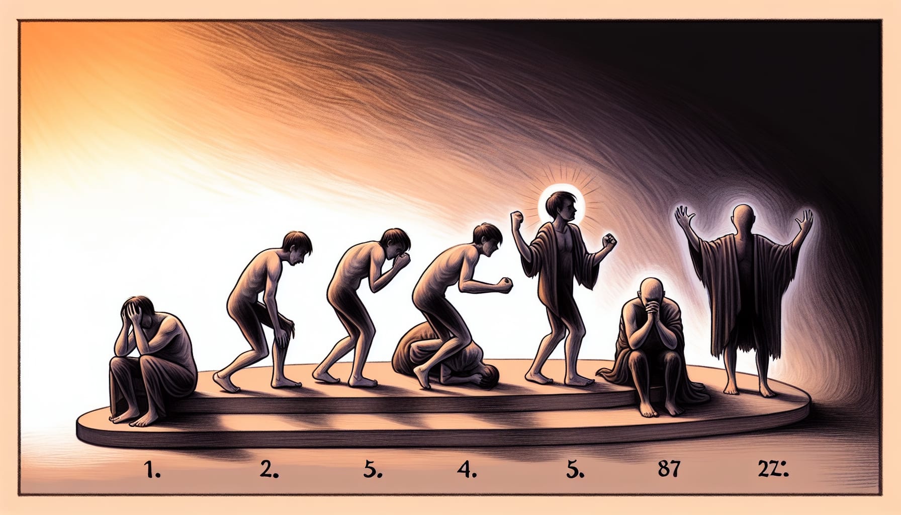 Illustration of a person experiencing the five stages of grief
