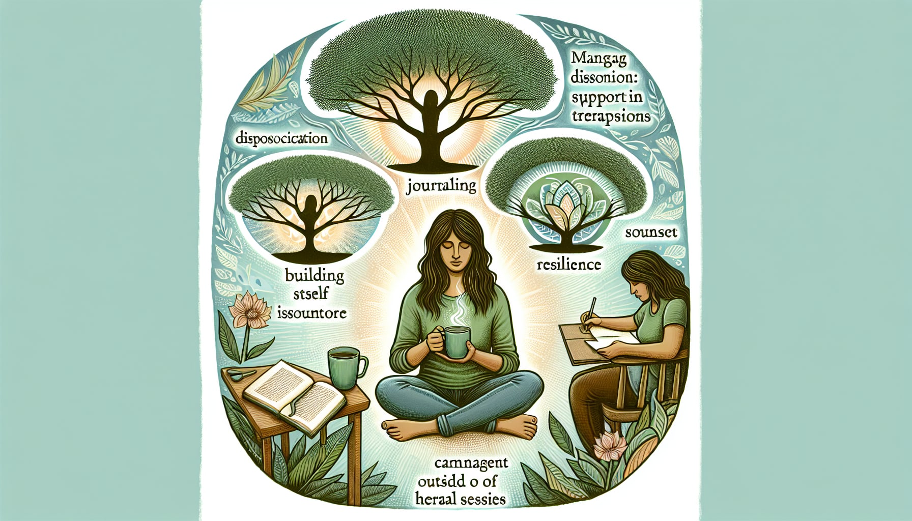 Illustration of self-care practices and support systems representing EMDR therapists in san Francisco 