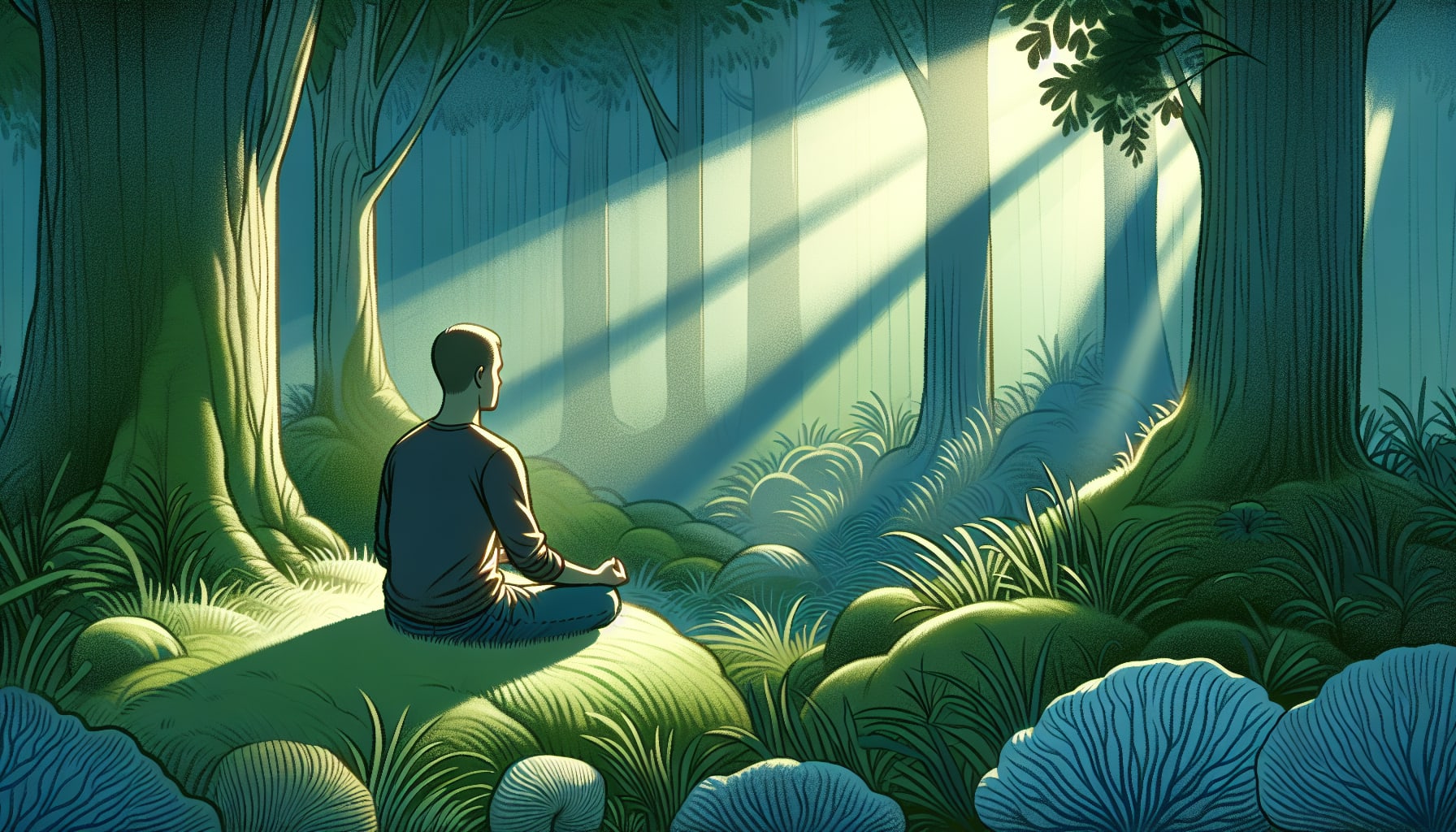 Illustration of a person practicing mindfulness in nature