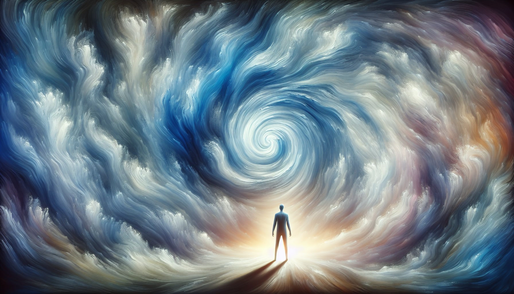 Artistic representation of a person embracing various emotions, including sadness and anxiety