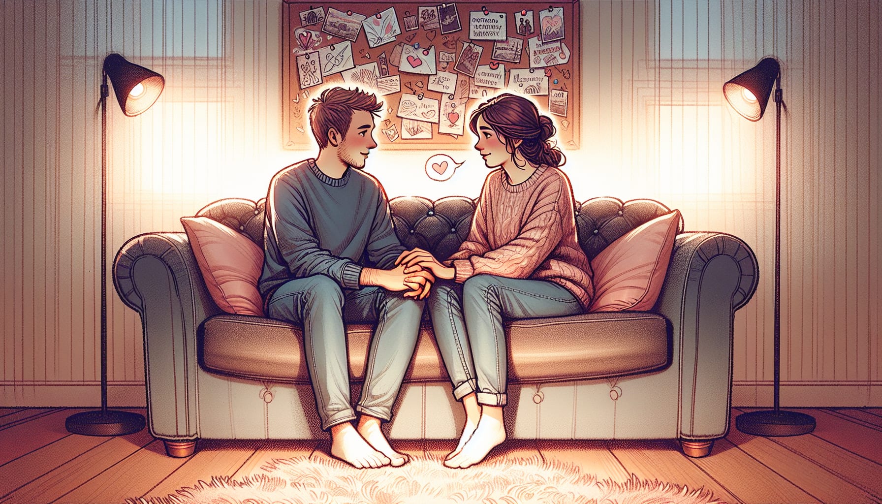 Illustration of a couple setting goals together that they discussed with their couples counselor in San Francisco.
