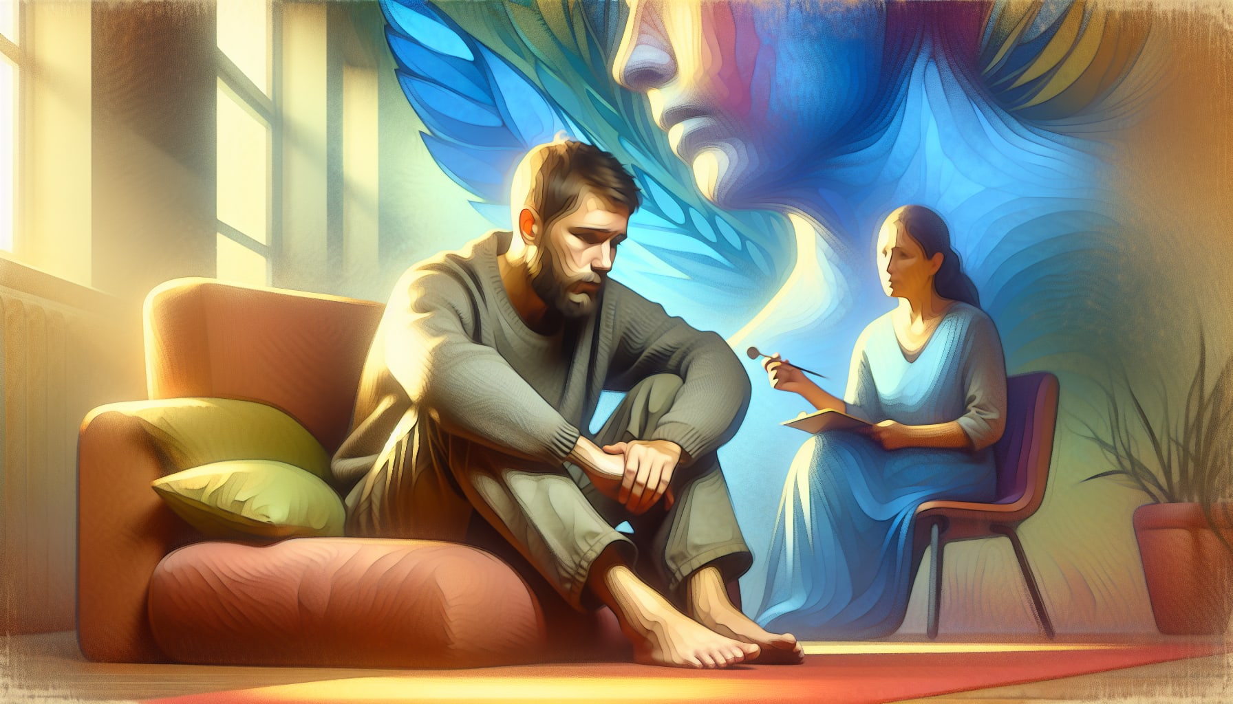 Illustration of a person recounting traumatic memories