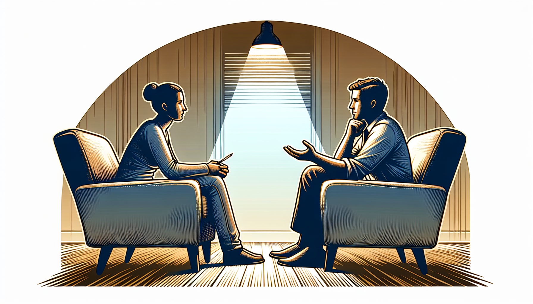 Illustration of a person asking questions to an SF DBT therapist