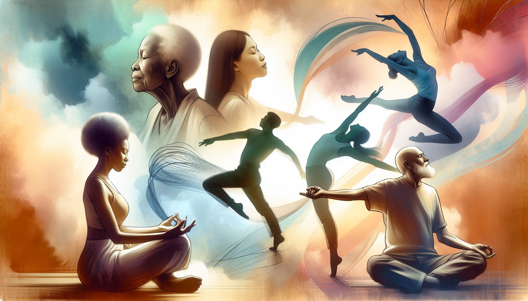 Illustration of therapeutic body movement in somatic therapy