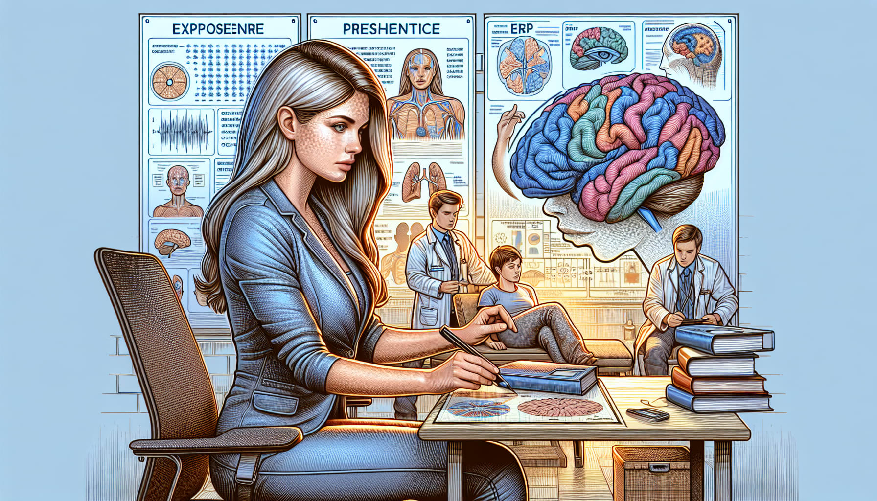 Illustration of a therapist conducting specialized training in ERP therapy
