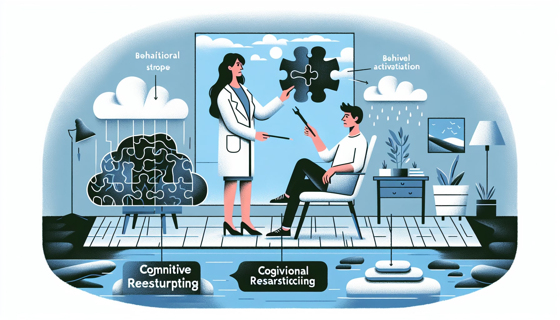 Illustration of cognitive therapist using common techniques