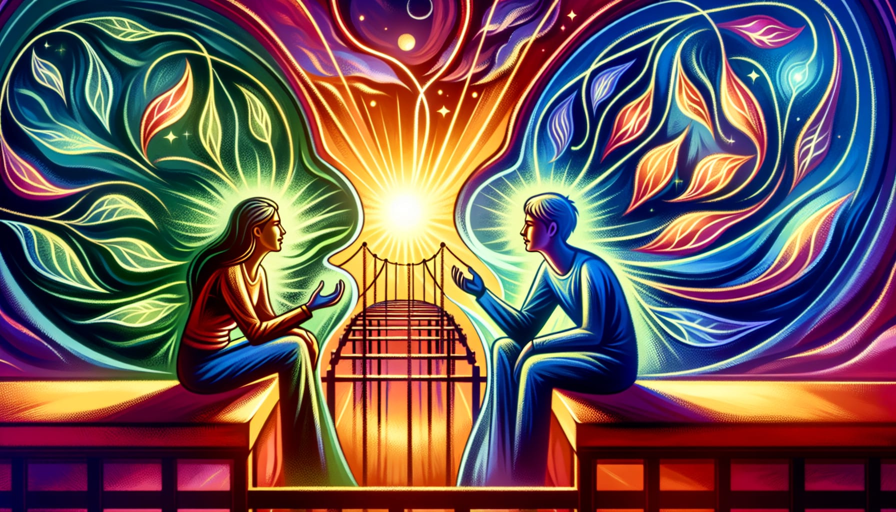 Colorful illustration of positive communication patterns between two people