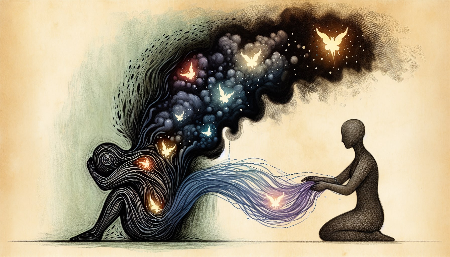 Illustration of trauma processing through somatic interventions with a somatic therapist in San Francisco and Oakland CA