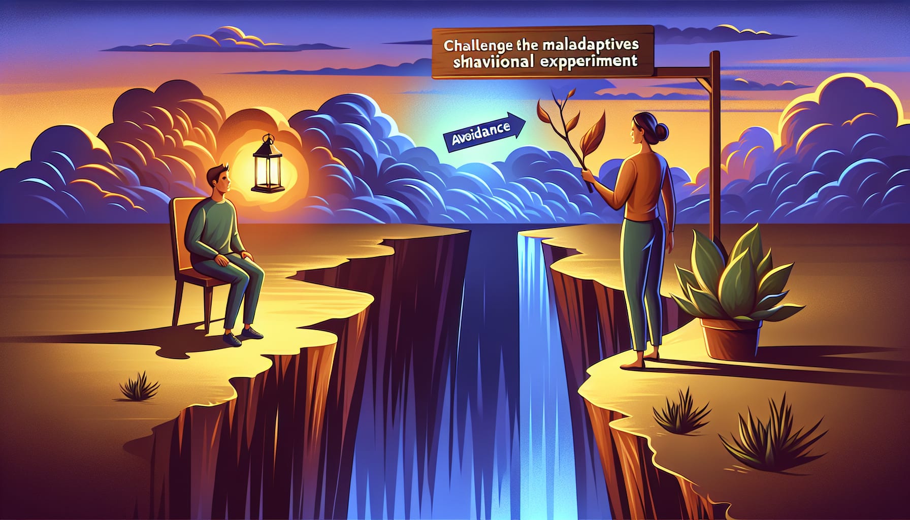 Illustration of a client conducting a behavioral experiment to challenge maladaptive schemas