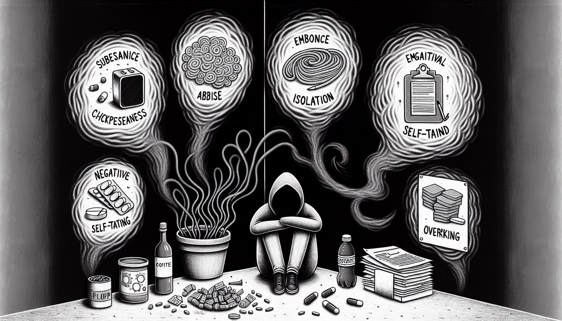 Illustration of unhealthy coping mechanisms