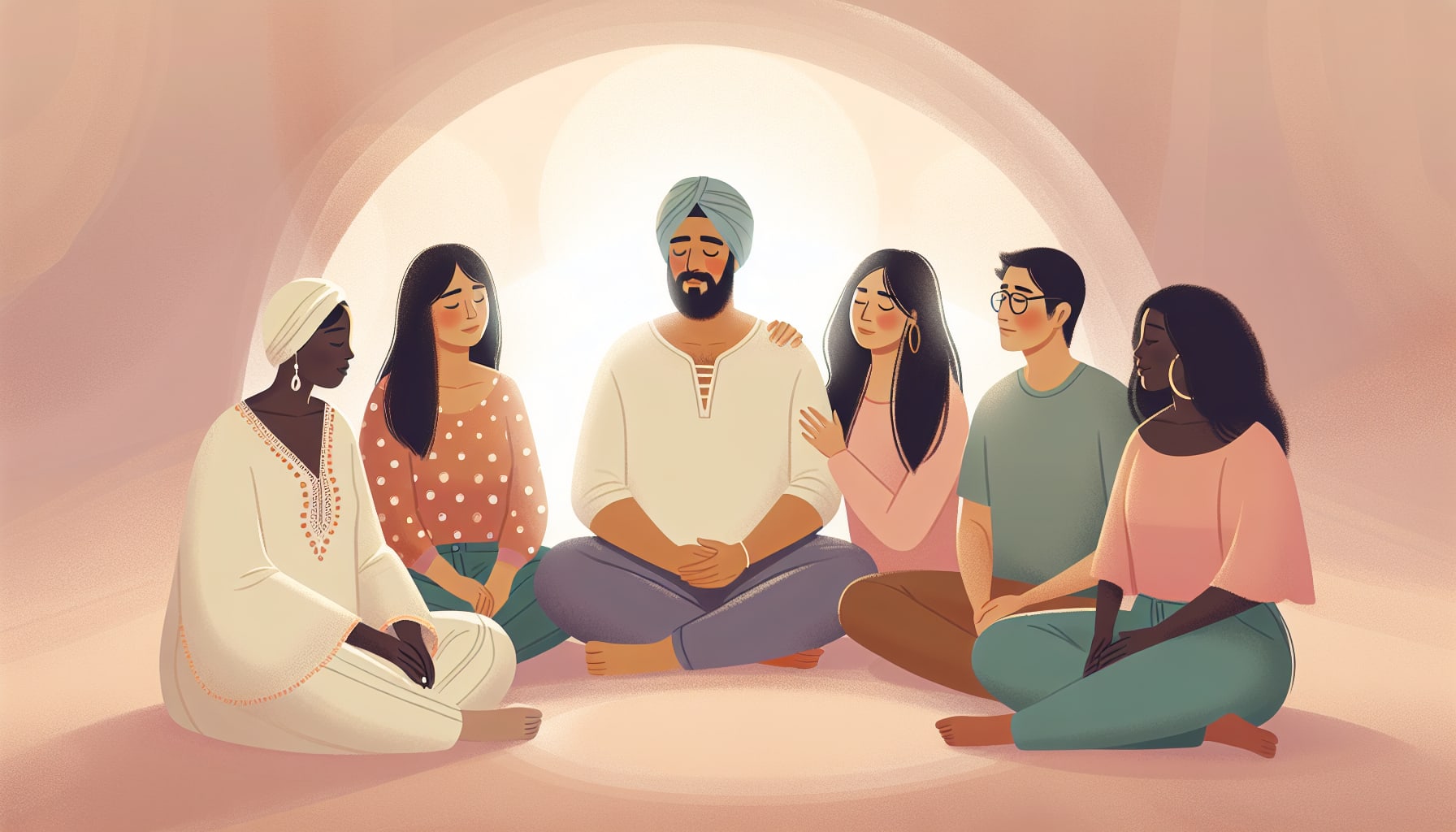 Illustration of a group of people in a supportive circle