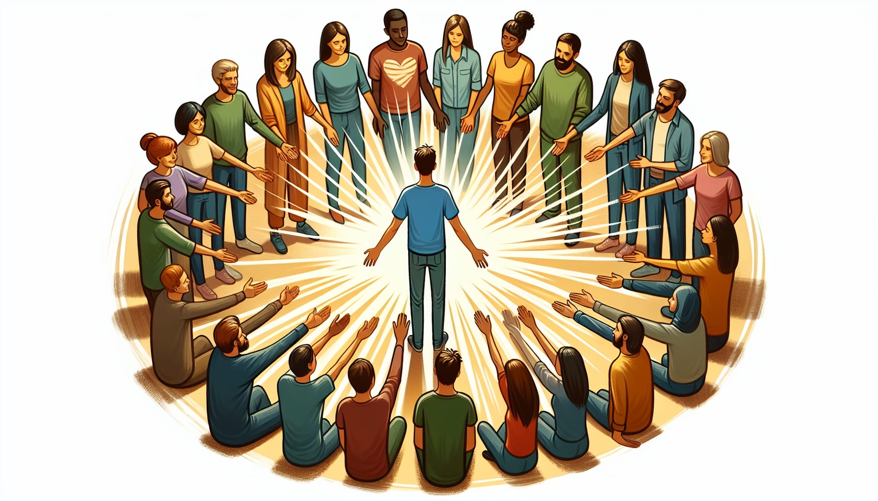 Illustration of a person surrounded by supportive network in group therapy san Francisco 