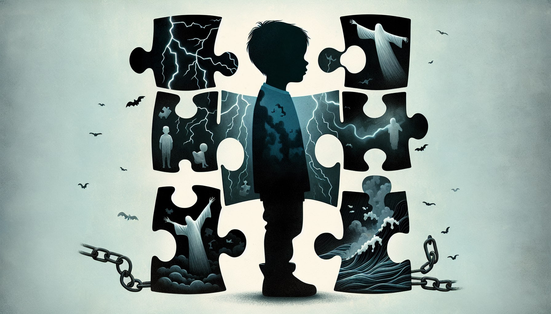 Conceptual illustration of childhood trauma and its impact on mental health