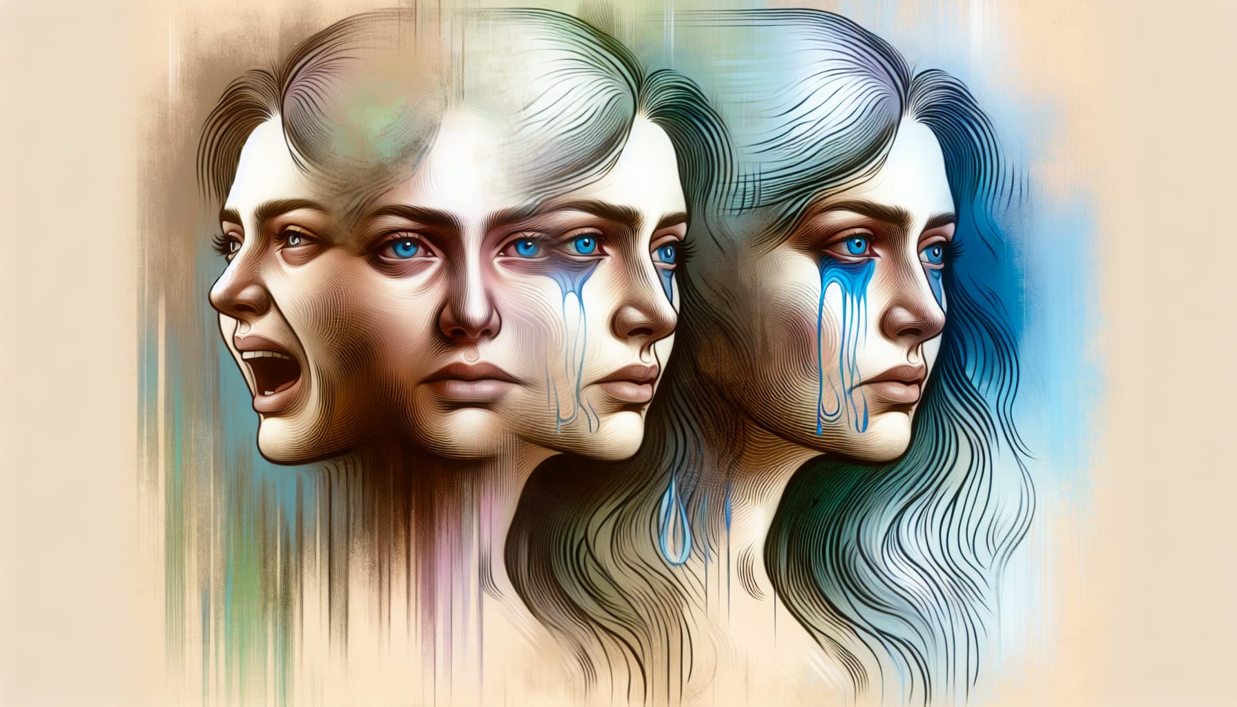 Illustration of a woman experiencing mood swings and crying spells
