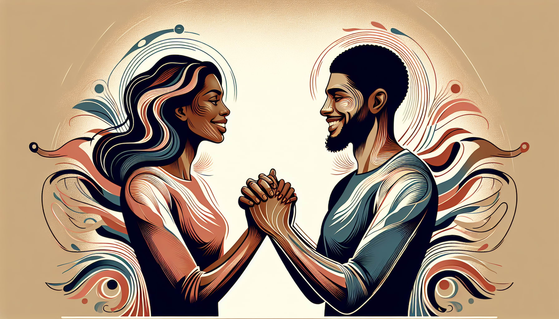Illustration of a couple holding hands and smiling