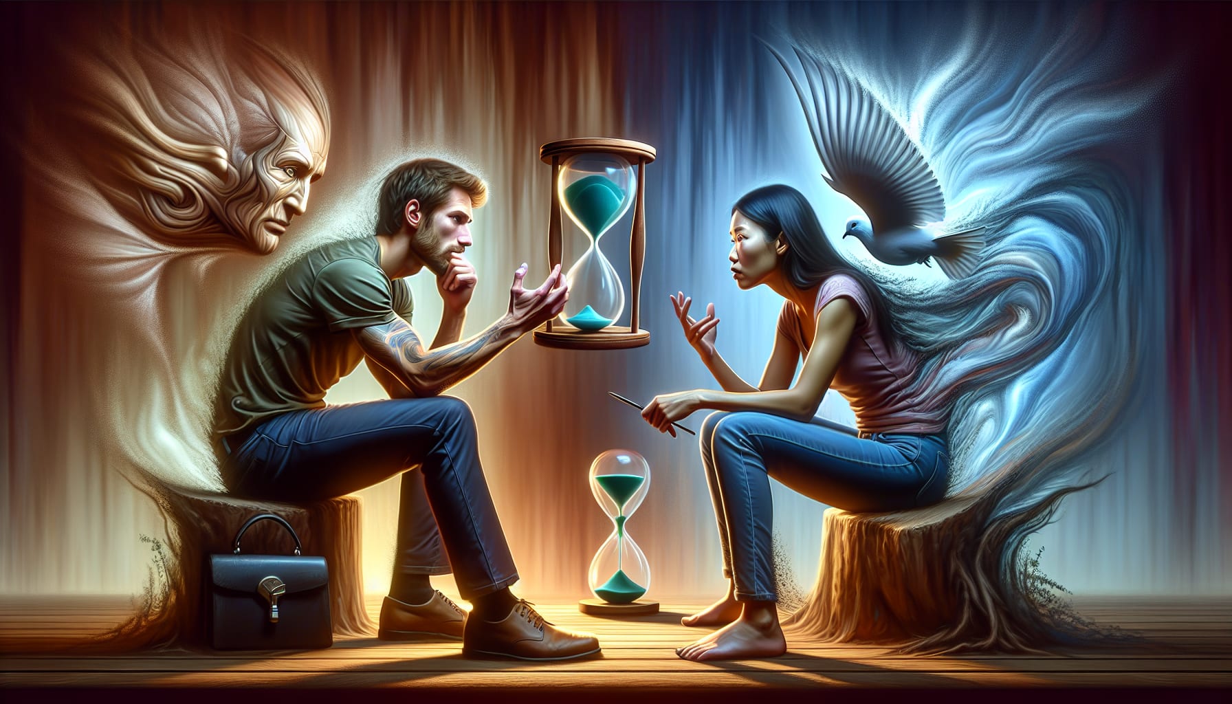 Illustration of two individuals engaged in assertive communication