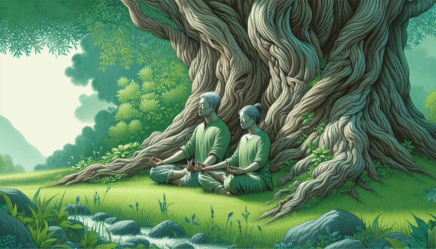 Illustration of a couple practicing mindfulness together