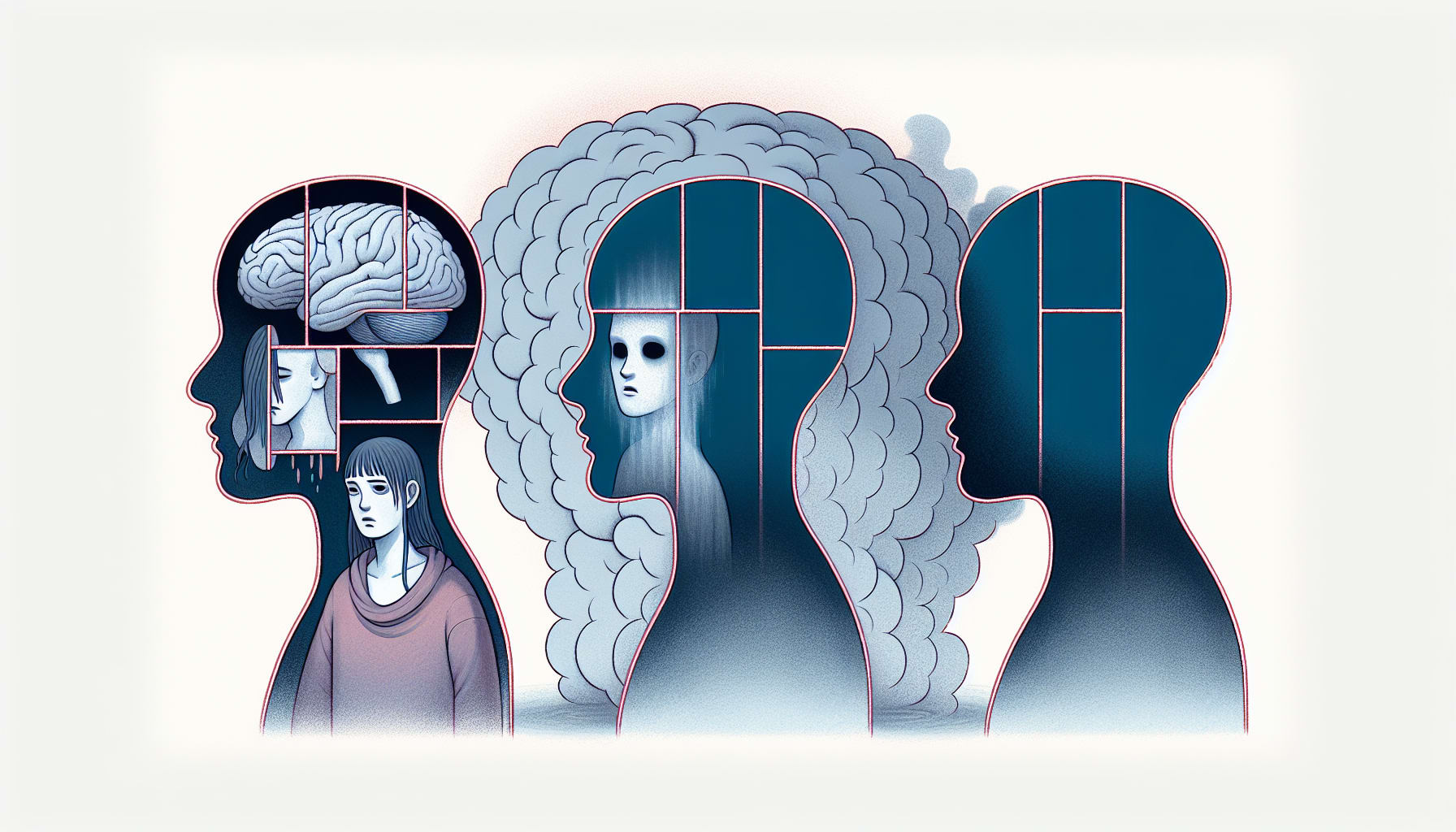 Illustration depicting the three main types of dissociative disorders
