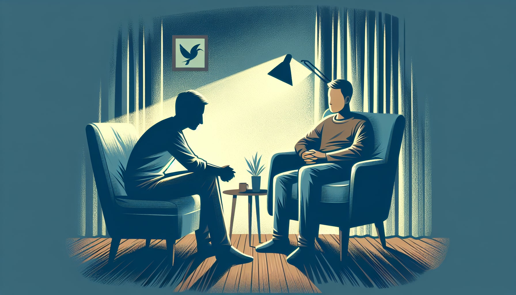 Illustration of a person talking to a therapist for managing depression