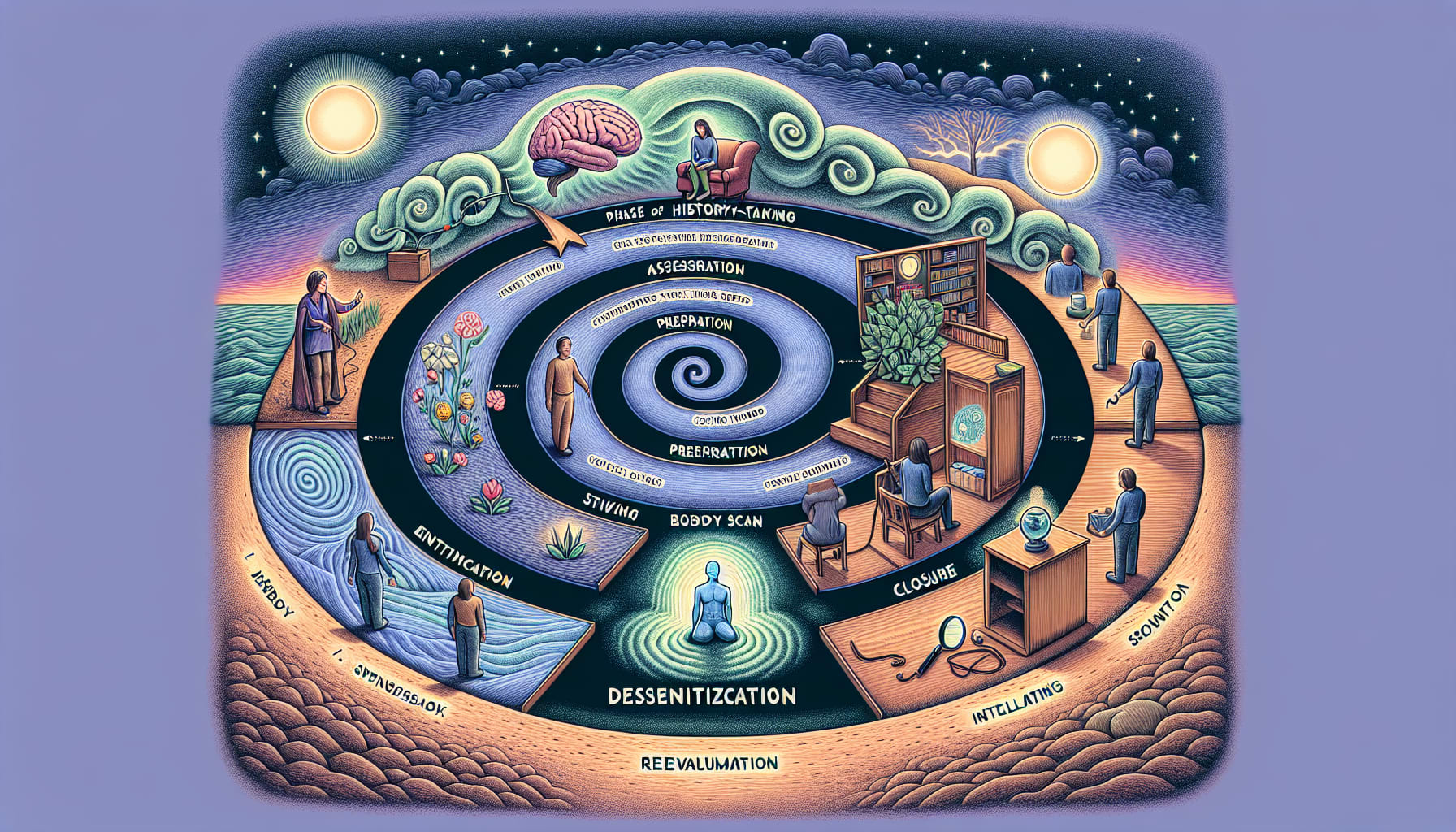 Illustration of the 8 phases of EMDR therapy