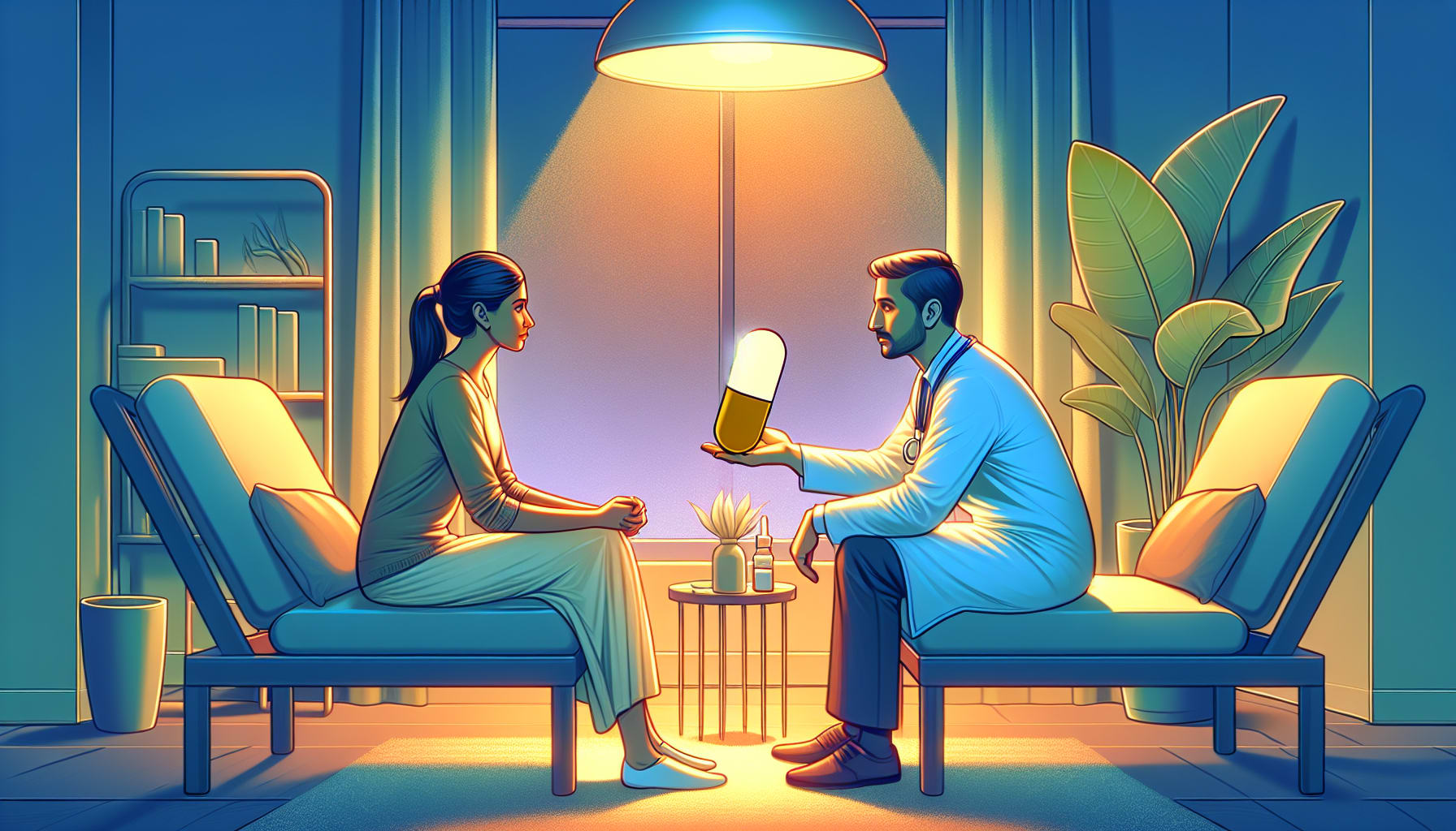 Illustration of a person receiving therapy from a psychiatrist