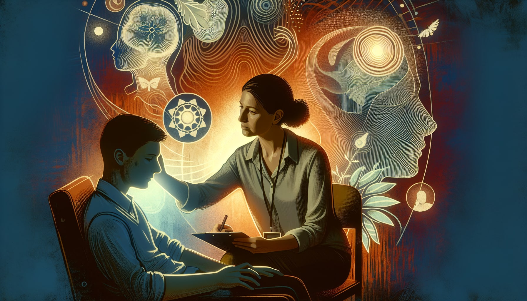 Illustration of a therapist treating PTSD and early maladaptive schemas using integrated therapy