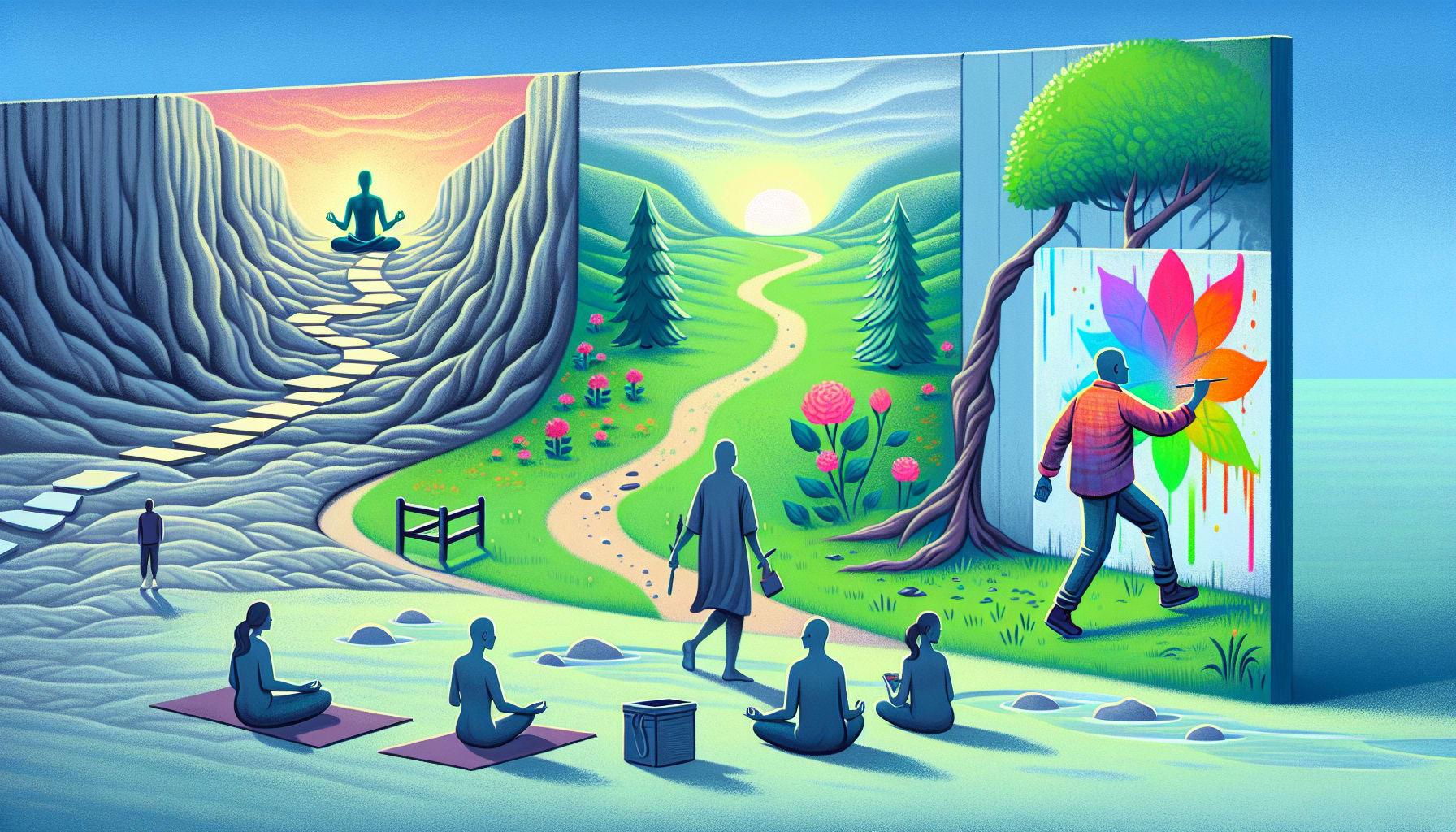 Illustration of coping strategies for grief anxiety
