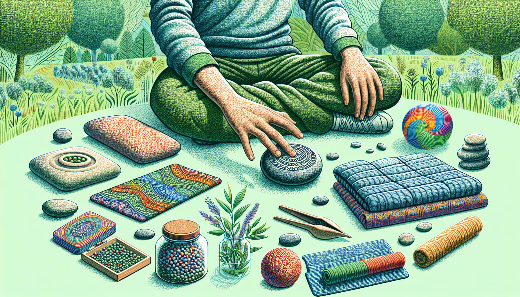 Illustration of a person practicing grounding techniques for ADHD management