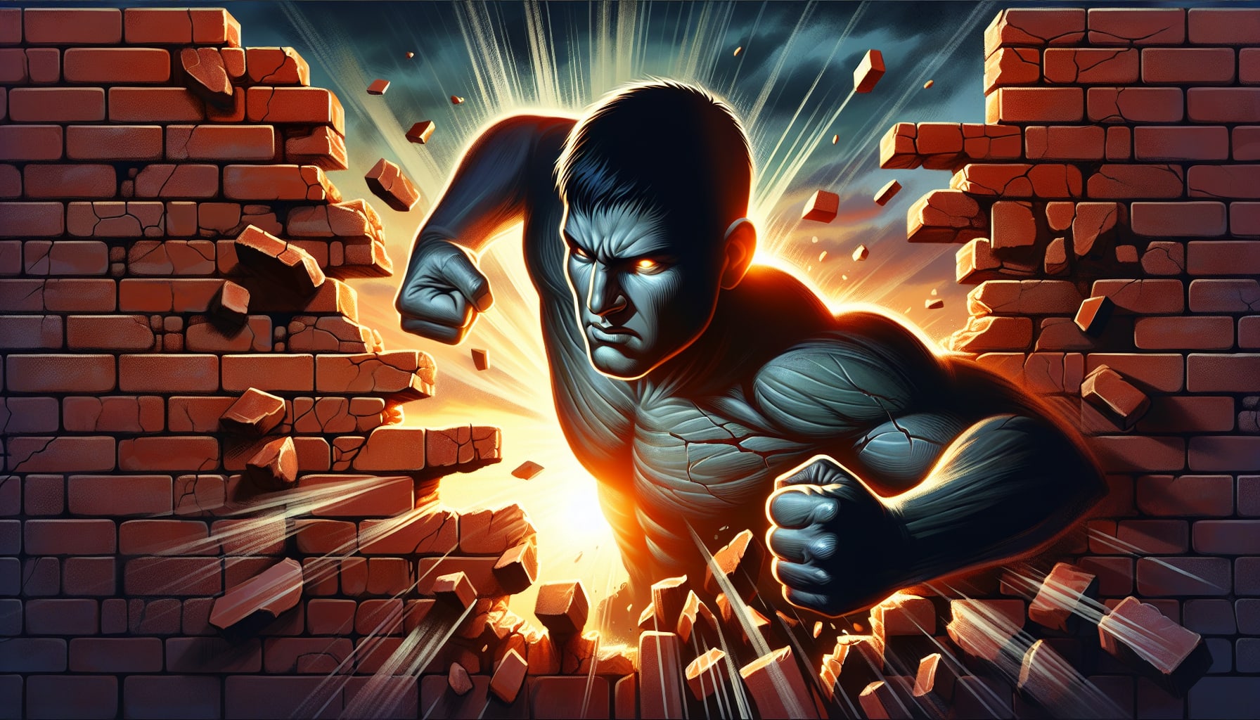 Illustration of a person breaking through a wall, signifying overcoming self-sabotage and achieving success