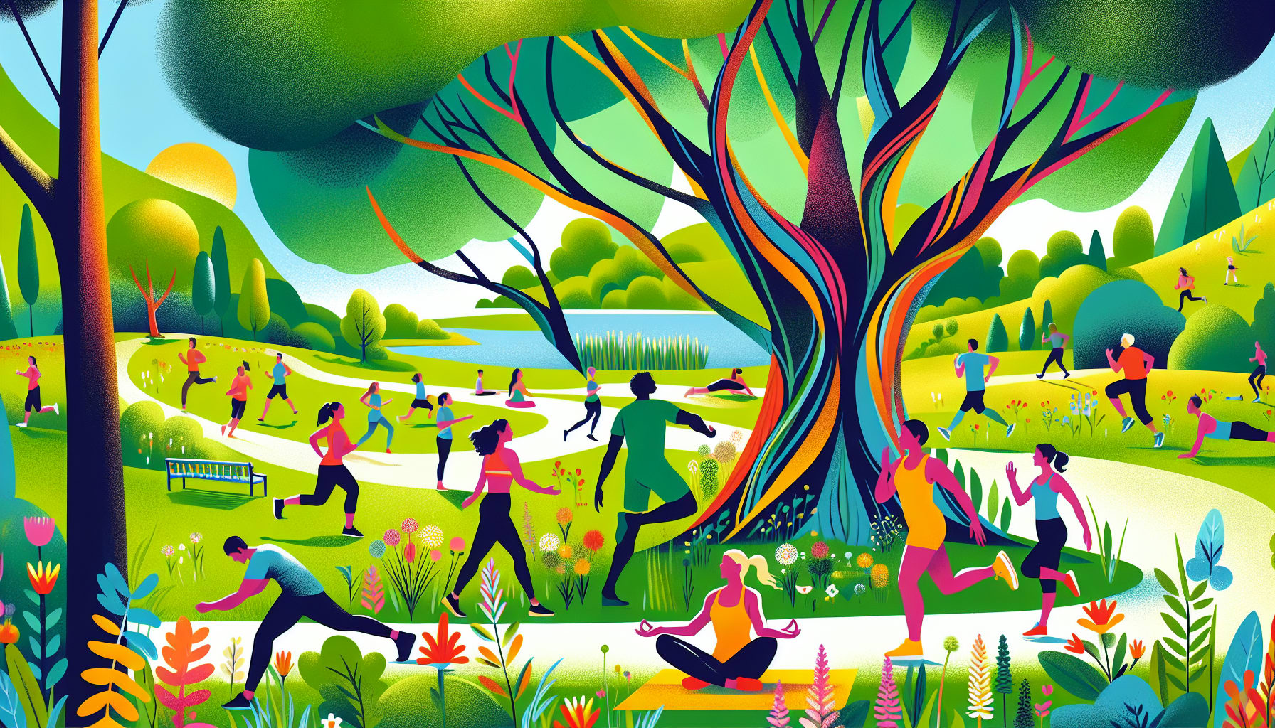 Group of people exercising in a park