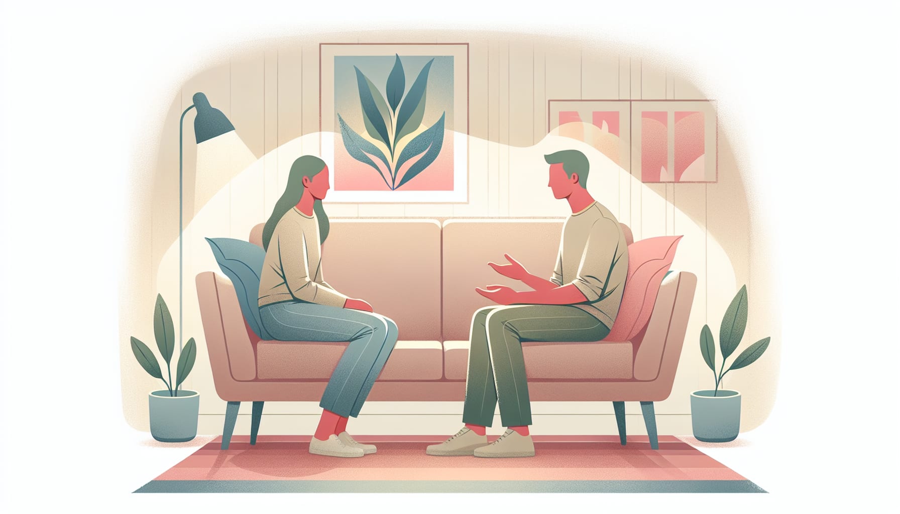 Illustration of couple experiencing and discussing the benefits of couple therapy in SF Bay Area CA