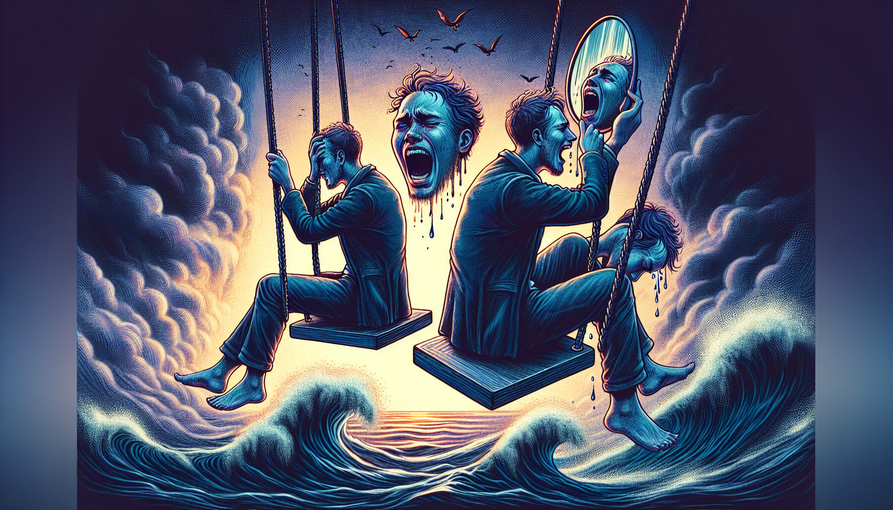 Illustration of a person experiencing mood swings and excessive rumination