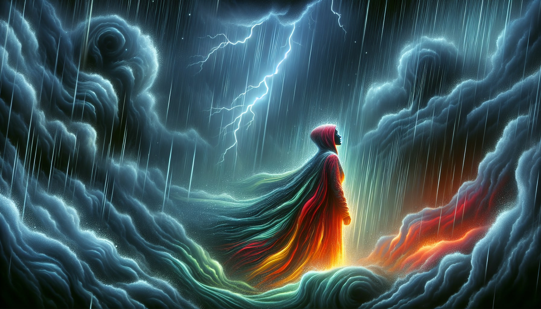 Illustration of a person standing strong amidst stormy weather, symbolizing resilience during tough times