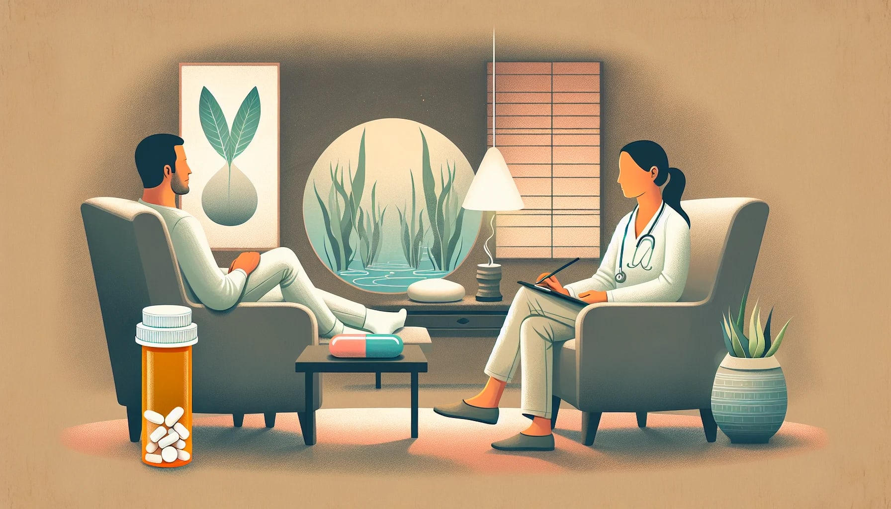 Illustration of a person in a therapy session with a therapist sf
