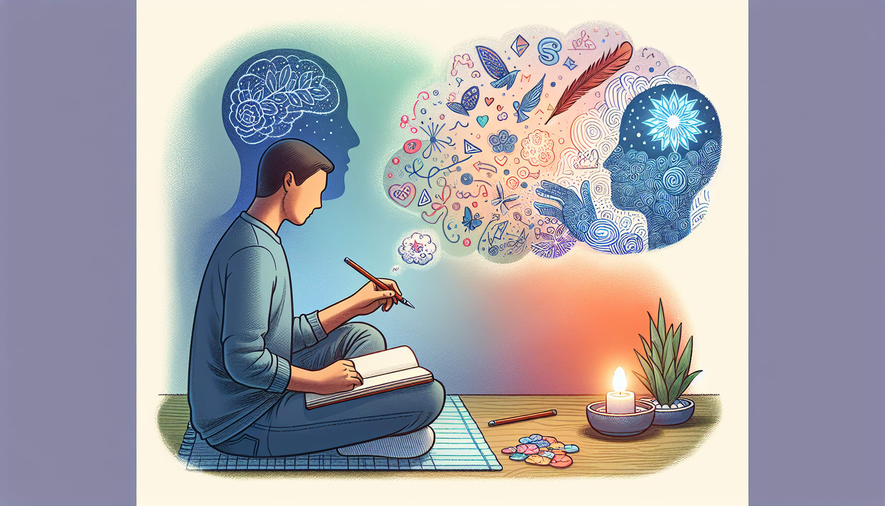 Illustration of a person practicing self-help techniques