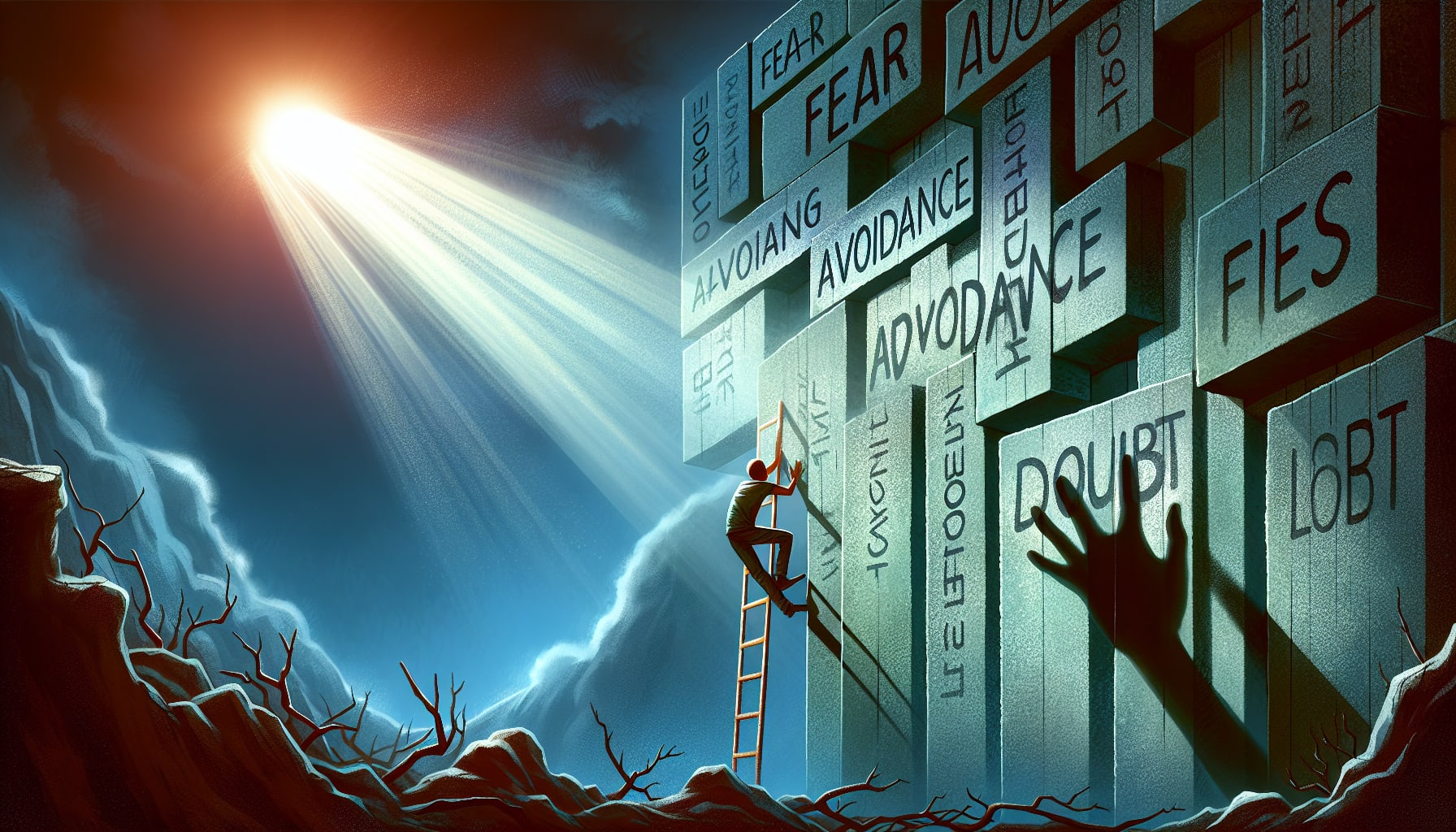 An illustration of barriers to values-based actions in ACT therapy, highlighting the importance of overcoming obstacles.