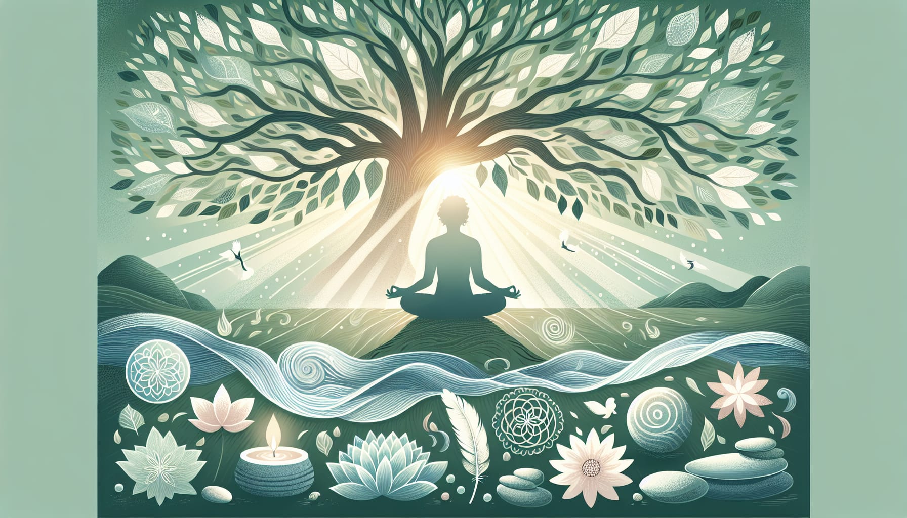 An illustration emphasizing self-compassion in values-based actions, connecting it to mindfulness techniques.
