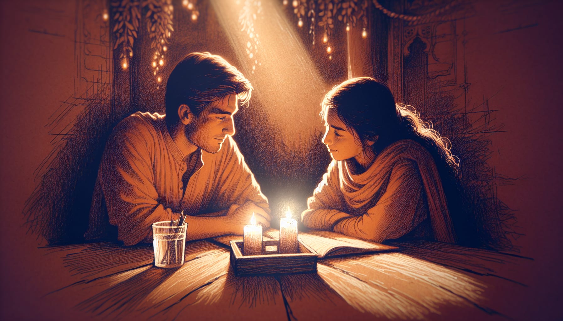 An illustration of a couple engaging in a heartfelt conversation about their intimacy and sexual relationship amidst infertility challenges.
