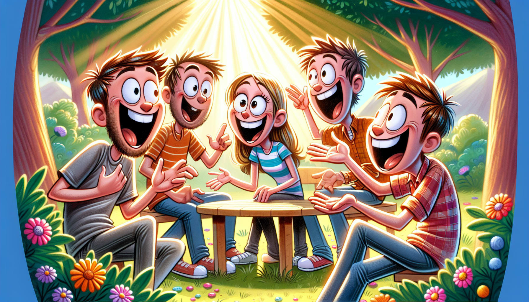 Illustration of friends engaging in a lively conversation.