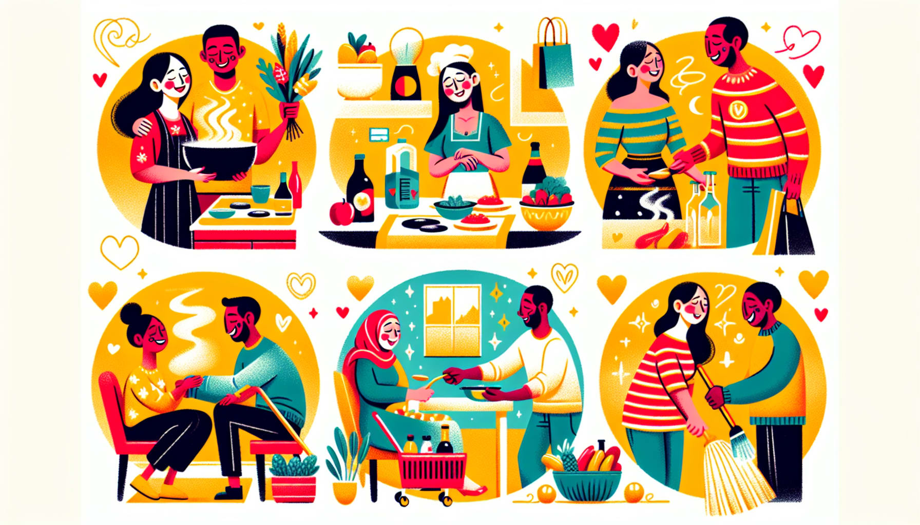 An illustration of different ways to show acts of service in relationships.