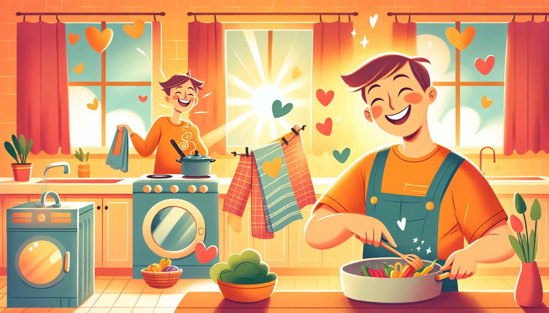 A cartoon showing a person performing acts of service for their partner.